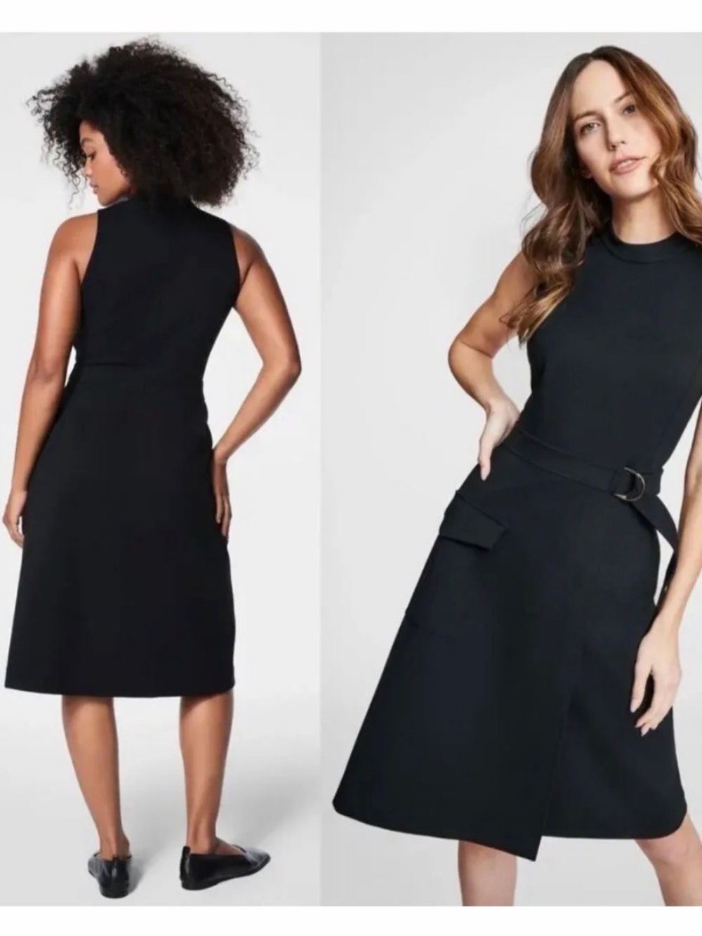 NWT SPANX SZ  Medium Ponte Cargo Classic Black Sleeveless Midi Dress D-Ring Belt
